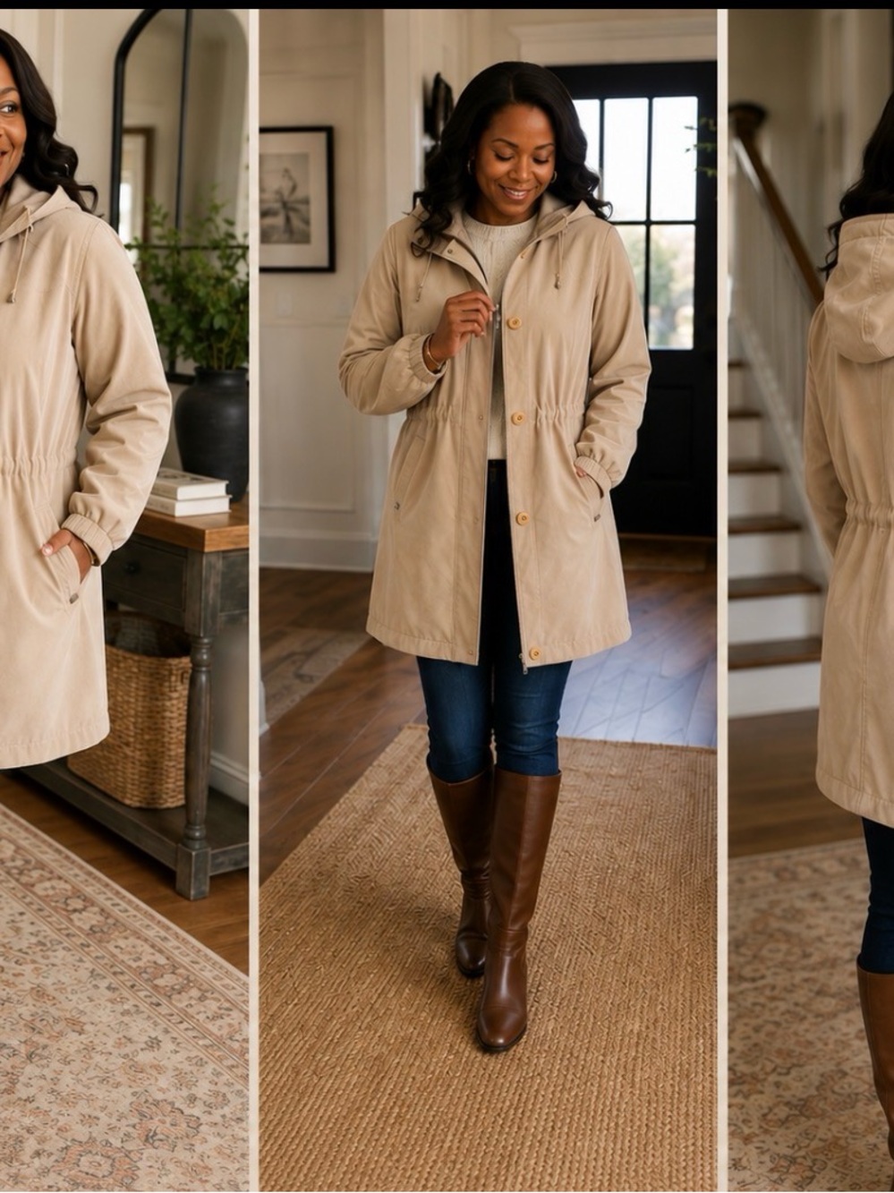 Travel Outerwear Women’s Medium London Fog Hooded Utility Anorak Jacket in Beige